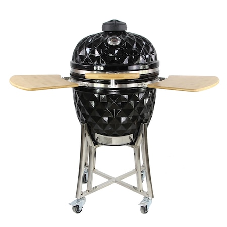 Gratar ceramica Kamado TOP, model Diamond, cu roti, 21 inch, Negru