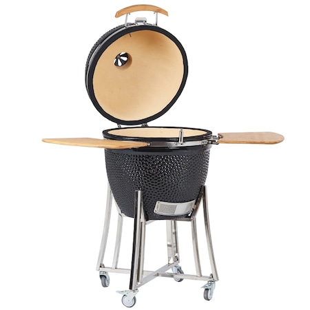 Gratar ceramica Kamado TOP, cu roti, 23 inch, Negru