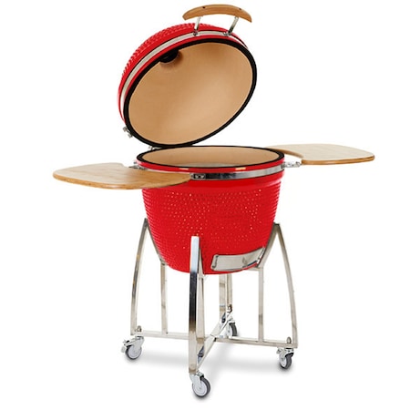 Gratar de gradina Kamado, ceramica, diametru 21",Rosu